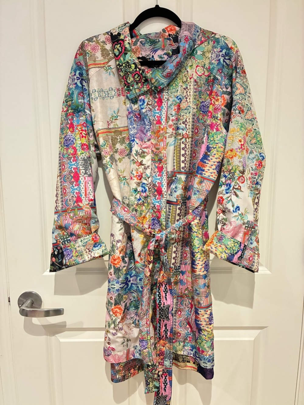 Johnny Was Multicolor Floral Patchwork Raincoat